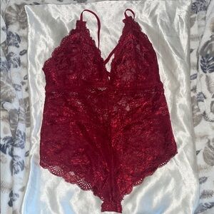 Elegant Lace Bodysuit in Deep Red
